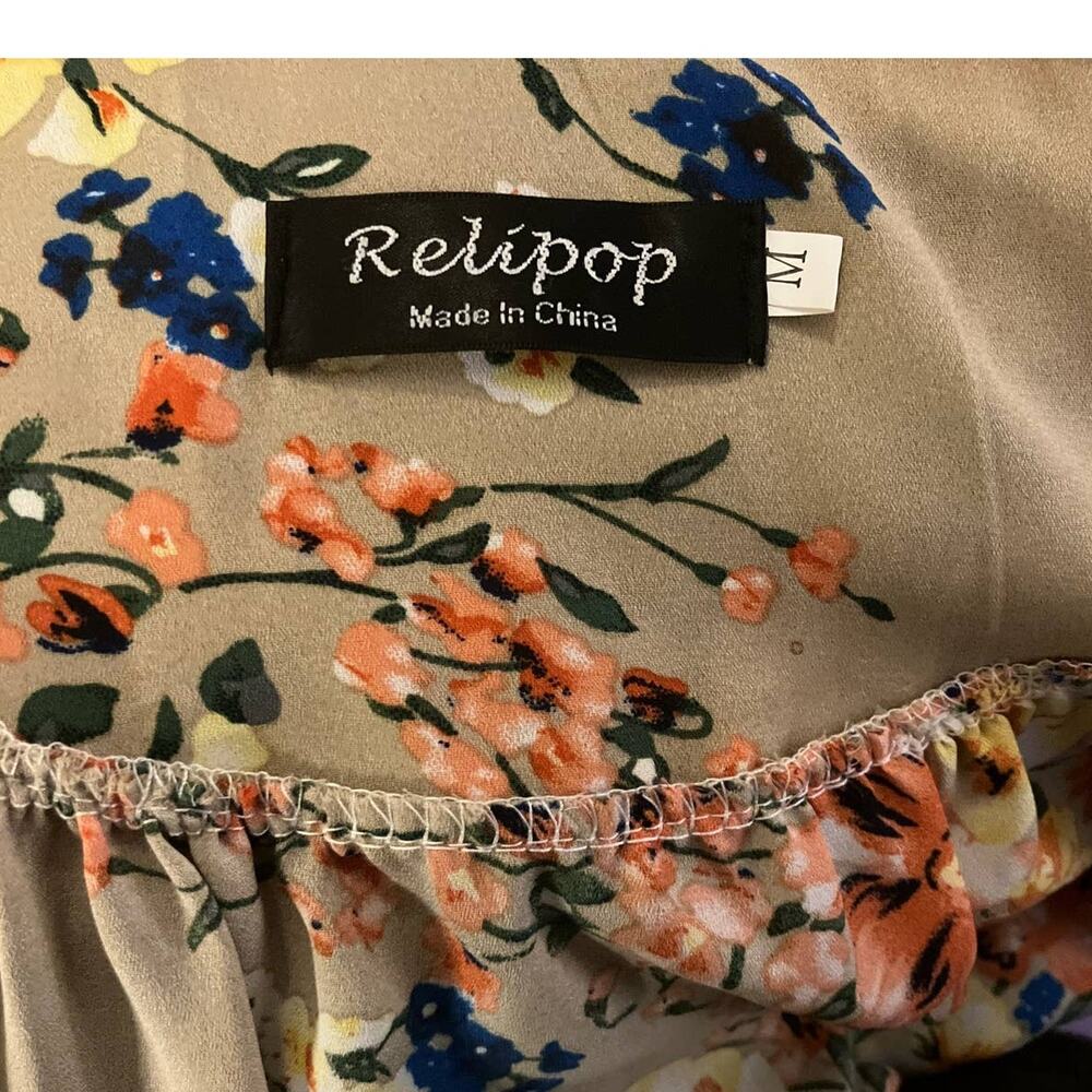Relipop Women's Tan Floral Print Open-Front Duster/Kimono/Wrap/Coverup | Size M - Picture 9 of 12